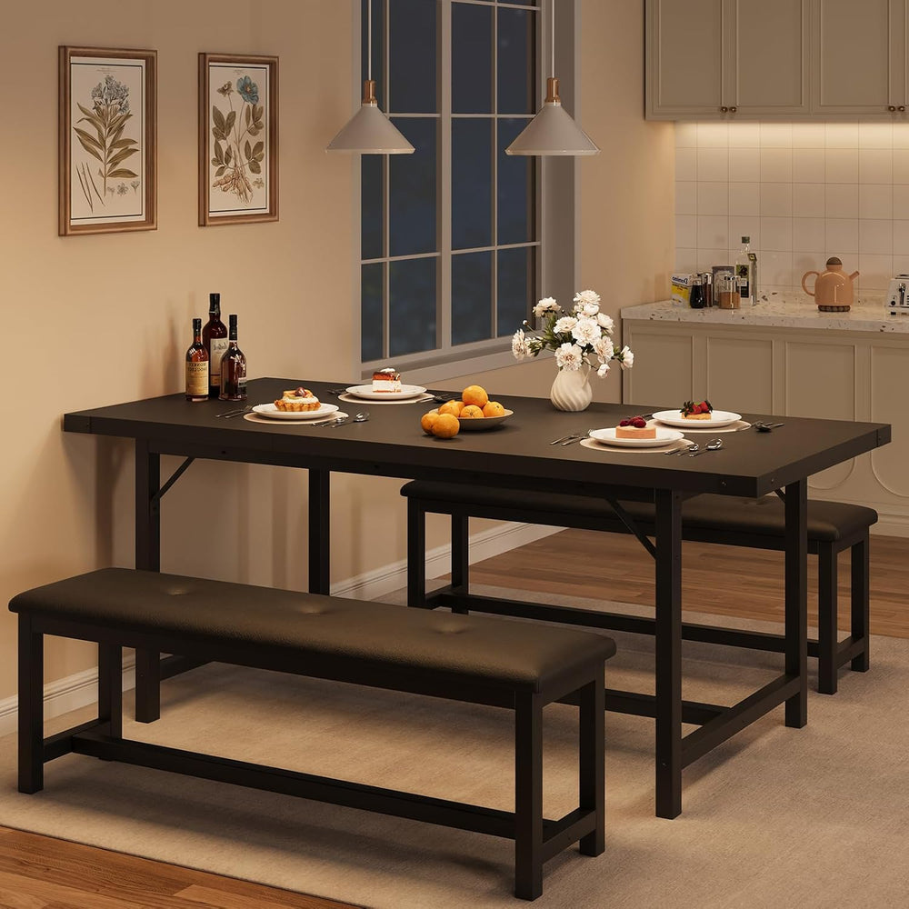 IDEALHOUSE 3 Piece Dining Table Set for 4-6, 63" Extendable Thick Metal ...