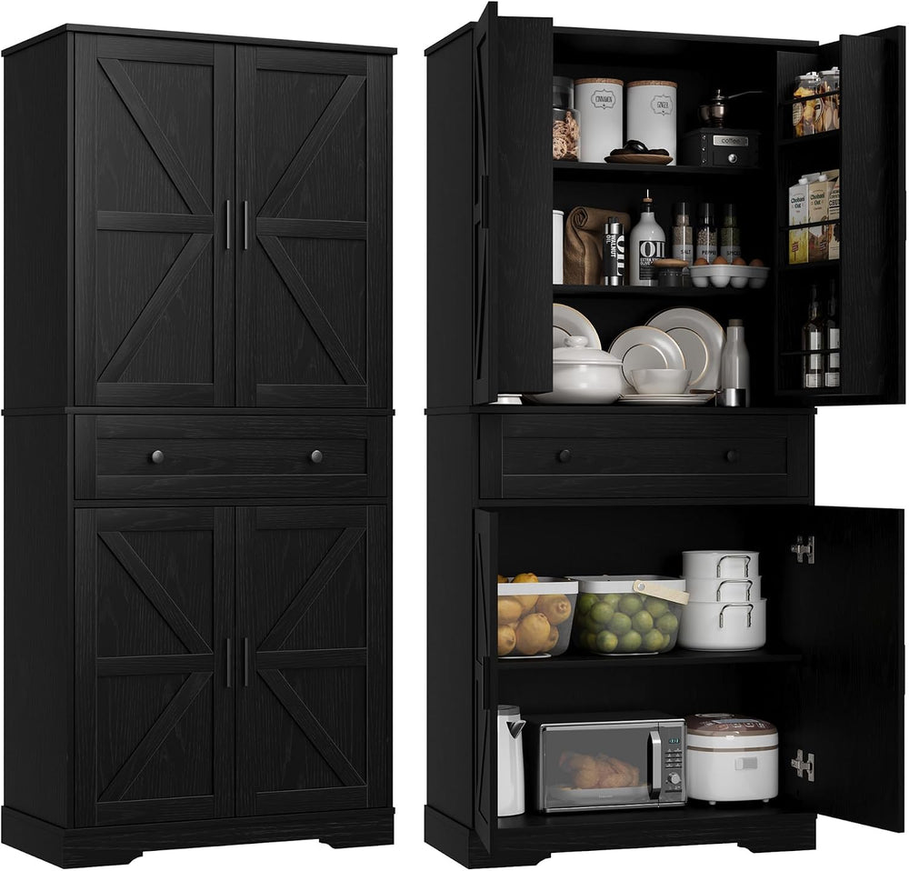 Garvee 71" Kitchen Pantry Cabinet, Barn Door Freestanding Cupboard with ...