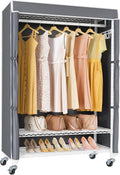 VIPEK R3C Portable Closet with Cover - Heavy Duty Freestanding Clothes Rack with Wheels & Hanging Rod & Side Hooks, 36.6" Lx17.3 Wx72.4 H, White Rack with Grey Upgraded Polyester Cover