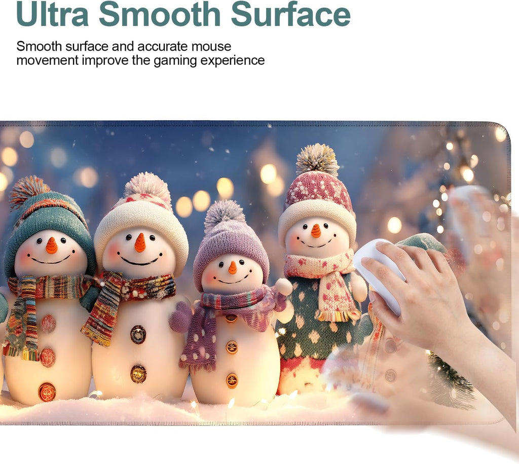Six Snowmen Gaming Mouse Pad 31.5"x11.8"Desk Mat Anti-Slip Rubber Base & Durable Stitched Edges for Gamers Smooth Mouse Writing Surface for Desk Office/Home