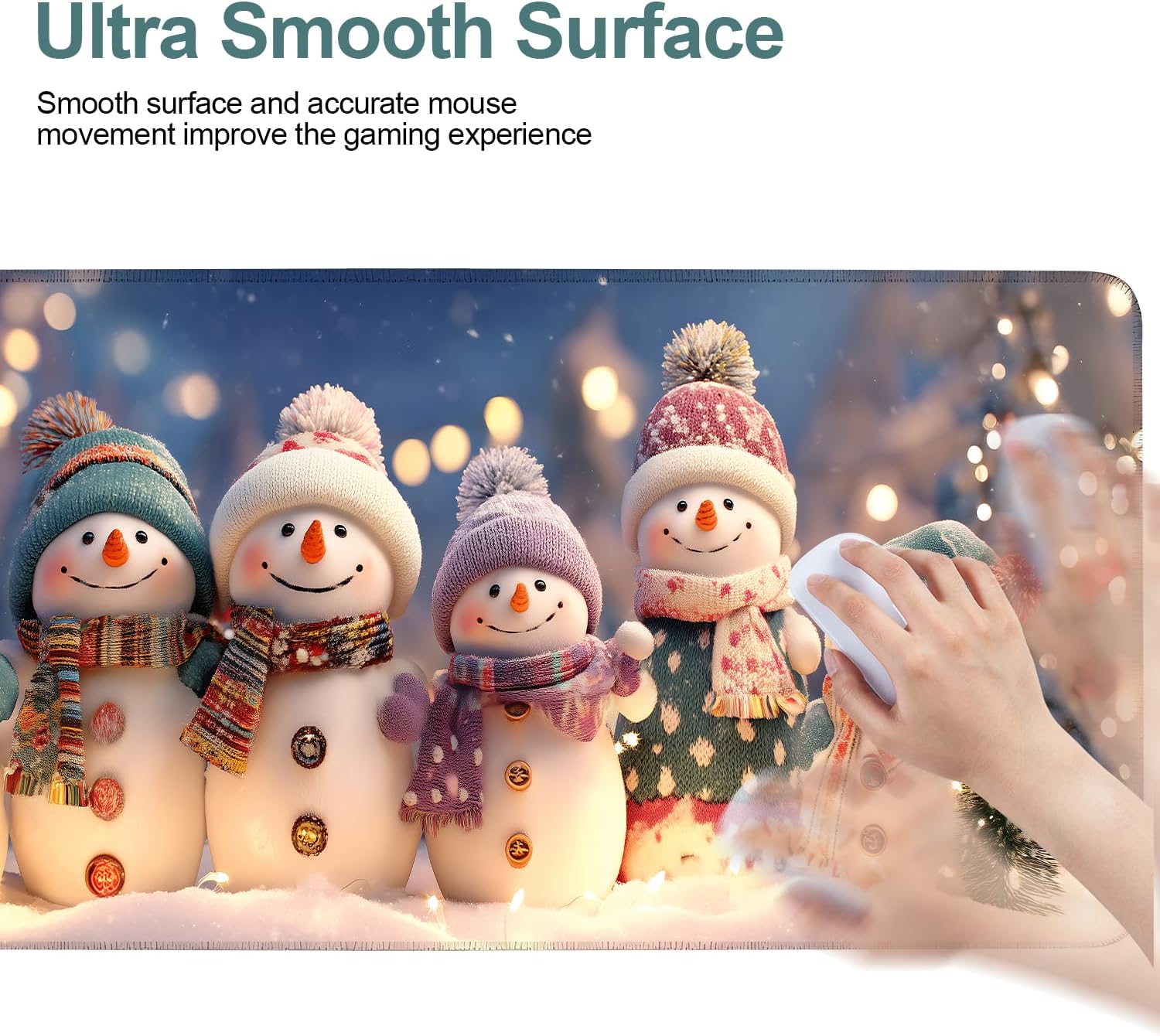 Six Snowmen Gaming Mouse Pad 31.5"x11.8"Desk Mat Anti-Slip Rubber Base & Durable Stitched Edges for Gamers Smooth Mouse Writing Surface for Desk Office/Home