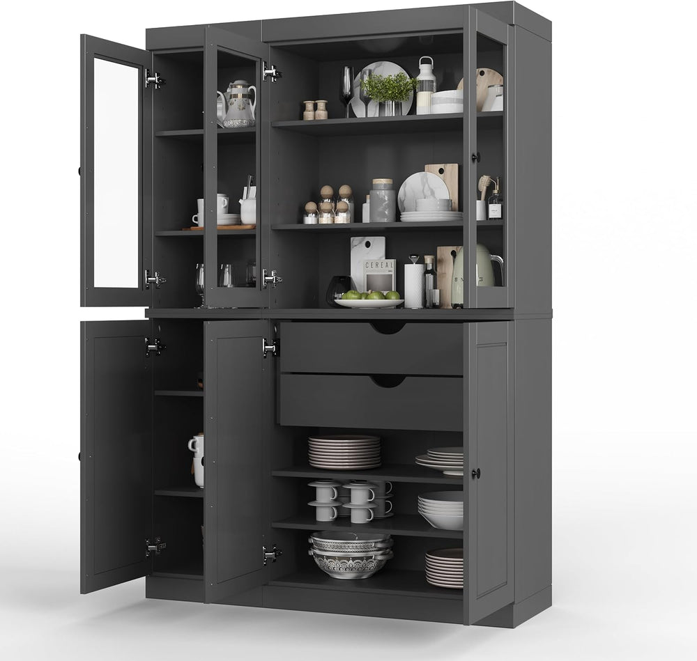 Palace Imports 100% Solid 2-Drawer Pantry, 3 Glass & 3 Wood Doors, Gray, ...