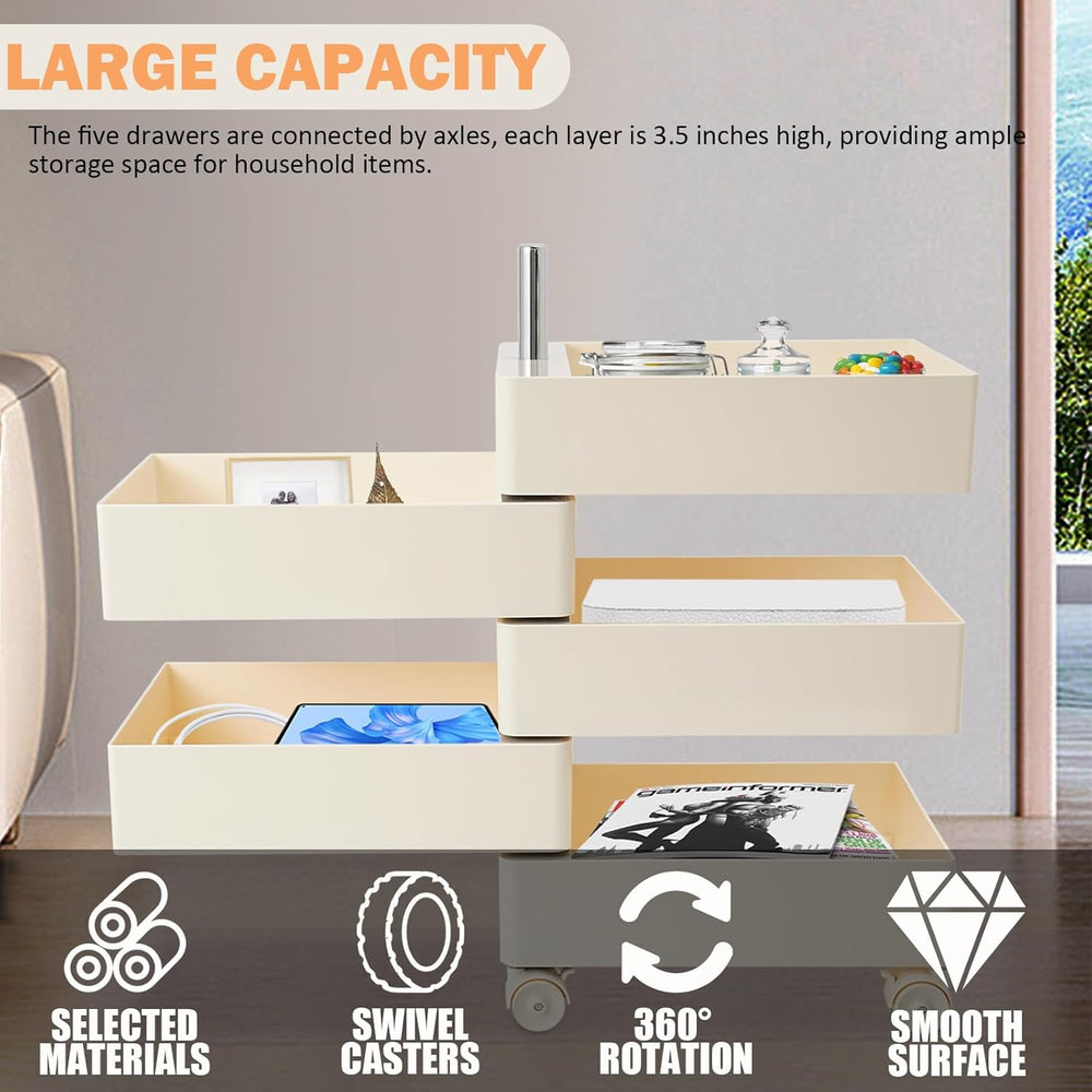 360° Movable Rotating Storage End Table Sofa Side Cabinet Laptop Bedside Tabl...