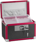 Medicine Lock Box for Safe Medication - 10 x 6 x 6.7 Inches - Lockable Storage Box for Drugs, First Aid Kit Empty, Lock Boxes with Key for Home/Outdoor (Black & Red/Small)