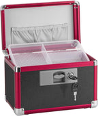 Medicine Lock Box for Safe Medication - 10 x 6 x 6.7 Inches - Lockable Storage Box for Drugs, First Aid Kit Empty, Lock Boxes with Key for Home/Outdoor (Black & Red/Small)