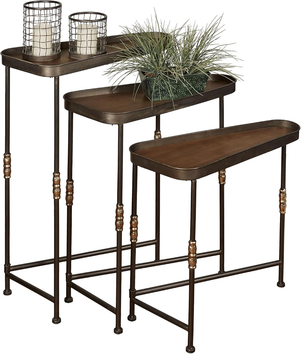 Bronwyn Metal and Wood Nesting Tables Dark Bronze Finish 28, 30.5 and 36 Inch...