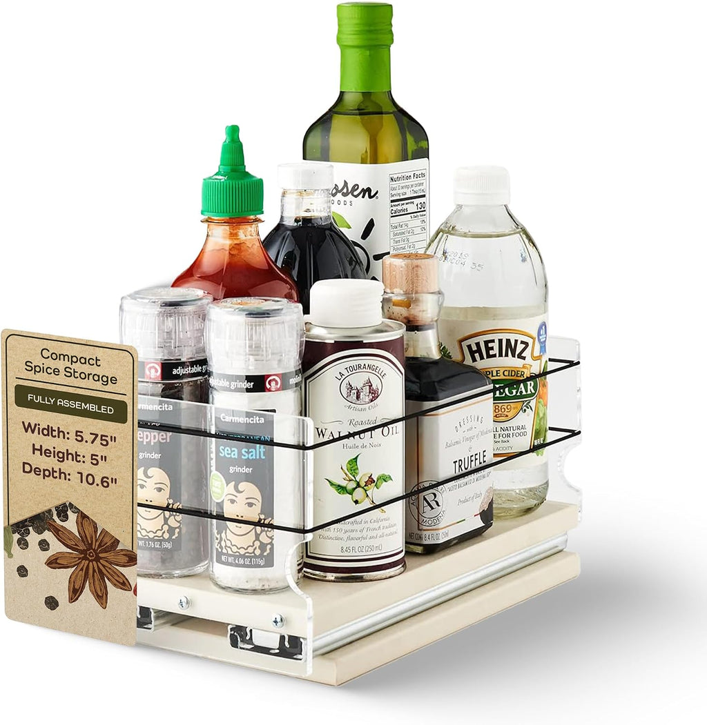 Heavy Duty Kitchen Spice Rack Storage - Pull Out Drawers For Kitchen Cabinets - Sliding Pantry Organizers - Seasoning Cabinet Pull Out Shelves - Made in USA - 5.75"W x 5.0"H x 10.6"D