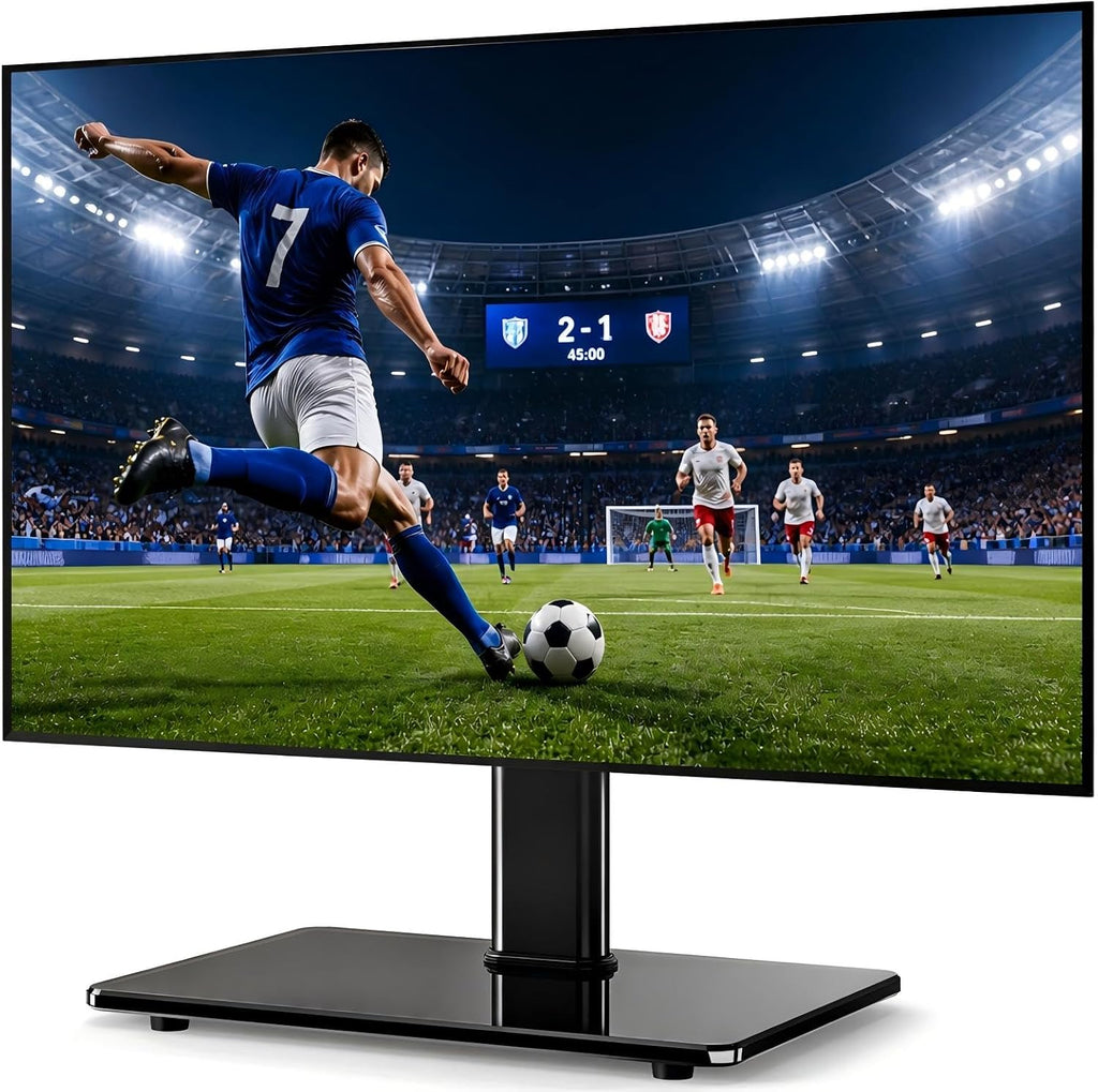 5Rcom Universal Swivel TV Stand for 27-60 inch Curved/Flat Screen TVs, Table Top TV Base Replacement Holds up to 88 lbs, Height Adjustable TV Stand Mount with Tempered Glass Base, MAX VESA 400x400mm | Height Adjustable Table Top TV Base Replacement