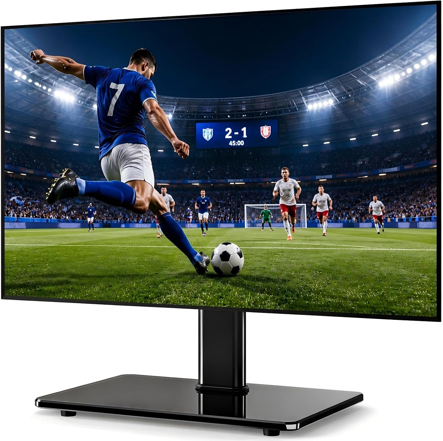 5Rcom Universal Swivel TV Stand for 27-60 inch Curved/Flat Screen TVs, Table Top TV Base Replacement Holds up to 88 lbs, Height Adjustable TV Stand Mount with Tempered Glass Base, MAX VESA 400x400mm | Height Adjustable Table Top TV Base Replacement