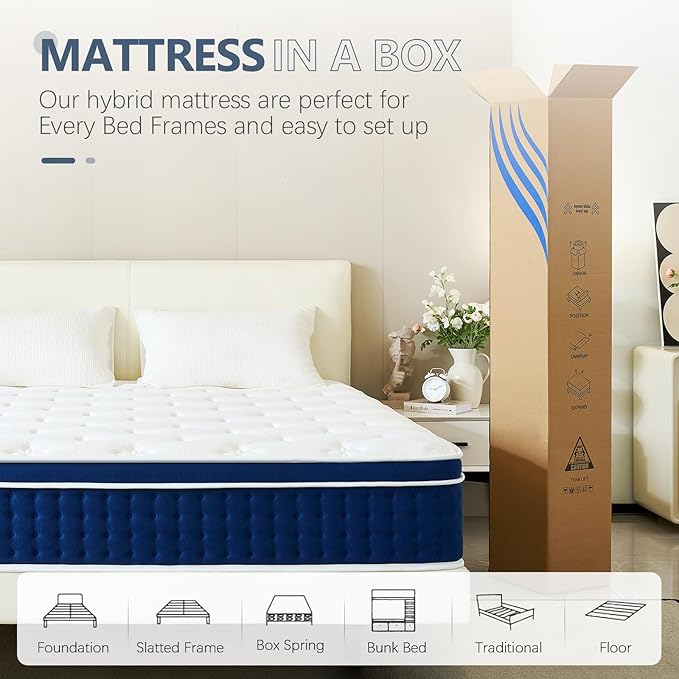 Twin Mattress, 12 Inch Hybrid Twin Size Mattress in a Box, Gel Memory Foam and Pocket Coils Innerpring Mattresses with Ergonomic Design, Pressure Relief and Support, CertiPUR-US, 39"*75"*12"