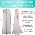My Big Fat Bridal Bag - Garment Bag for Extra Large Wedding Gowns and Dresses - 72" x 24" with 32" Gusset