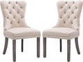 KCC Velvet Dining Chairs Set of 2, Upholstered High-end Tufted Dining Room Chair with Nailhead Back Ring Pull Trim Solid Wood Legs, Nikki Collection Modern Style for Kitchen, Beige