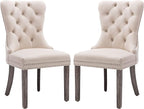 KCC Velvet Dining Chairs Set of 2, Upholstered High-end Tufted Dining Room Chair with Nailhead Back Ring Pull Trim Solid Wood Legs, Nikki Collection Modern Style for Kitchen, Beige
