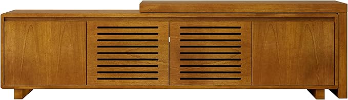 Ball & Cast 63" Mid-Century Modern Extendable TV Stand TVs up to 75", Expandable Media Console with Slatted Doors & Concealed Storage, Wood Grain Entertainment Center for Living Room,Brown Ebony