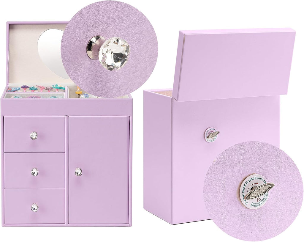 VLANDO Musical Jewelry Box, Upright Rectangular, Purple | Spinning Ballerina, For Necklaces, Rings and Hair Accessories, Jewelry Box Organizer, Gift for Girls and Kids