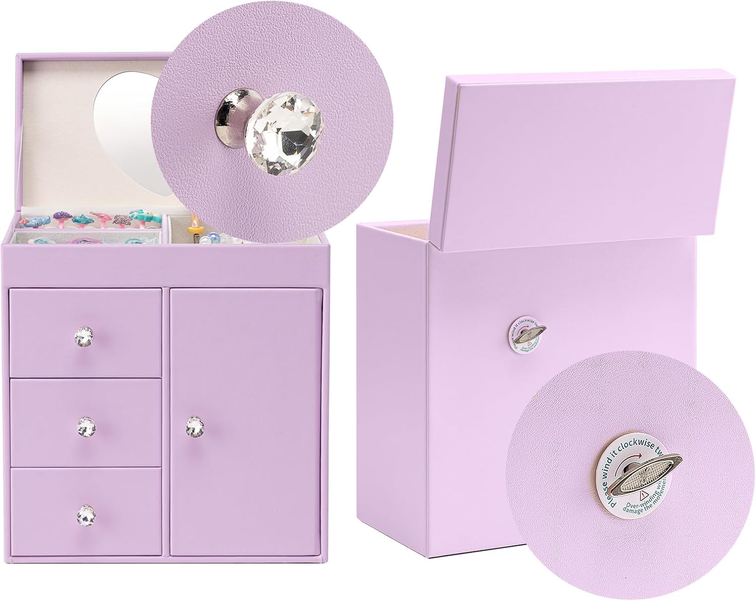 VLANDO Musical Jewelry Box, Upright Rectangular, Purple | Spinning Ballerina, For Necklaces, Rings and Hair Accessories, Jewelry Box Organizer, Gift for Girls and Kids
