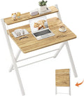 GreenForest Portable Small Desk No Assembly, 2-Tier Compact Computer Desk with Shelf, Space Saving Foldable Table for Home Office, Bedroom or Apartment, Portable Collapsible Sturdy Laptop Desk, Oak