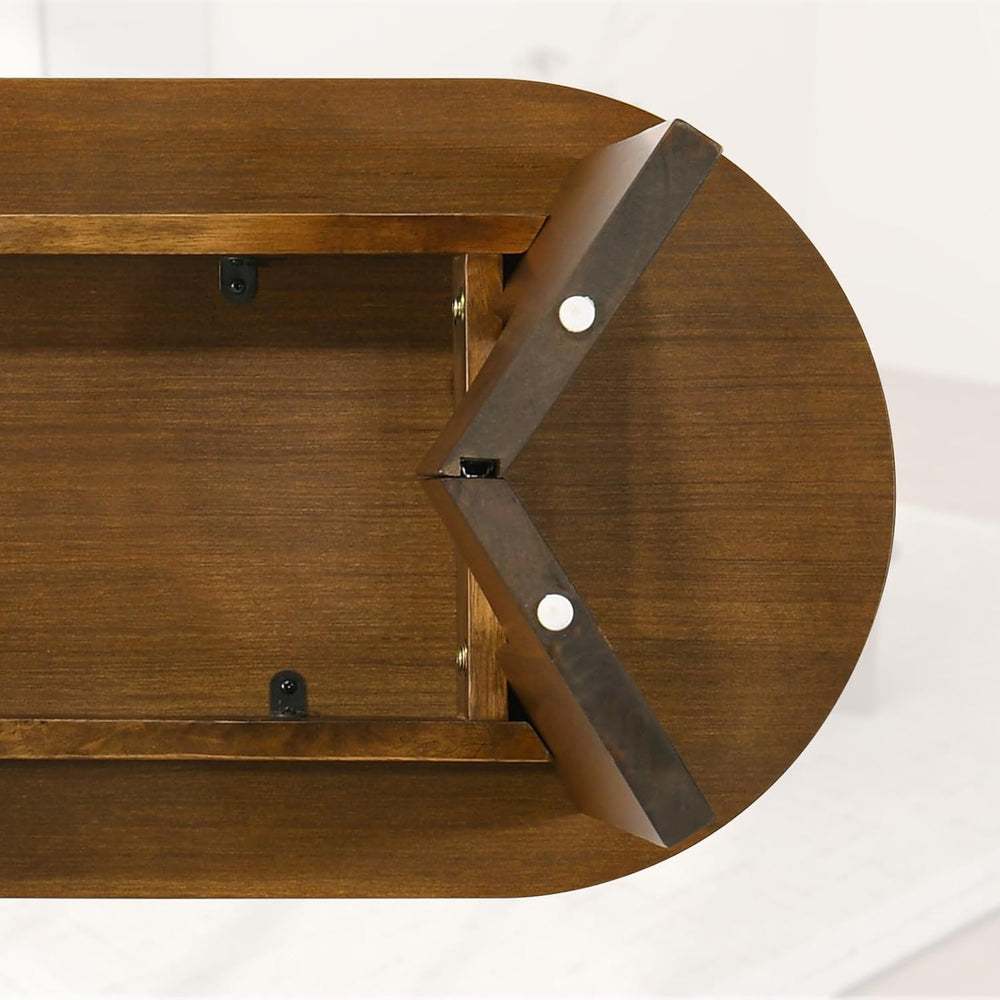 VESCASA 47.25" L Walnut Wood Oval Bench, Solid Wood Dining Bench with Wo...