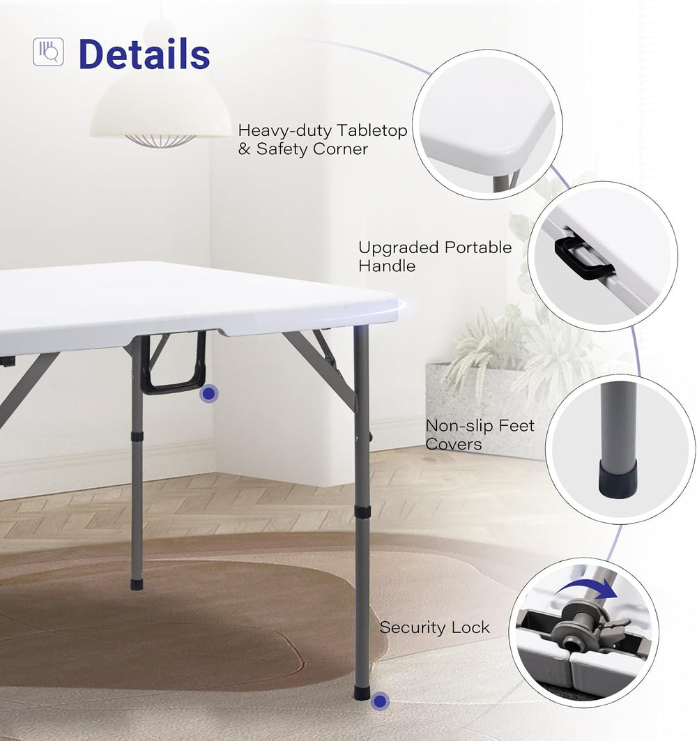 34" Square Folding Card Table,Fold-in-Half Utility Portable Table,White ...