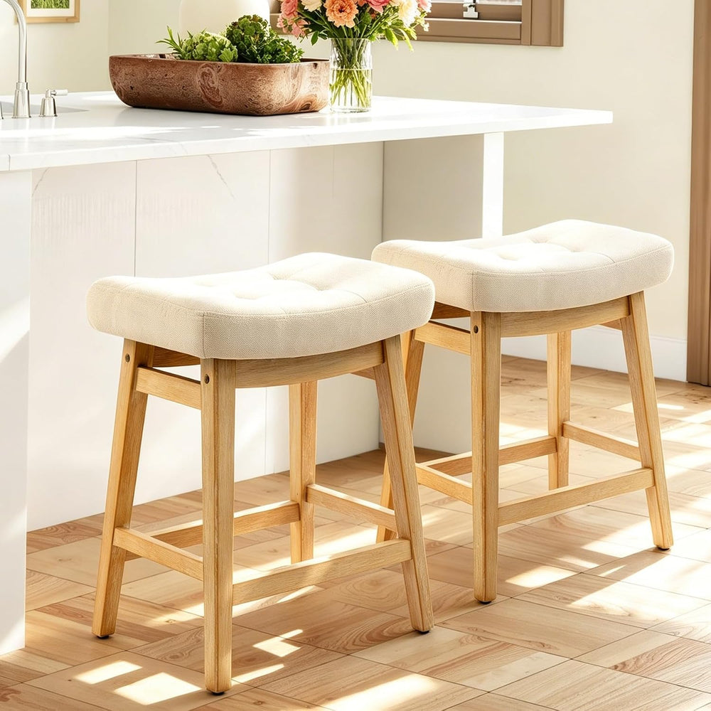 Counter Height Bar Stools Set of 2 for Kitchen Counter, Backless Farmhouse Is...