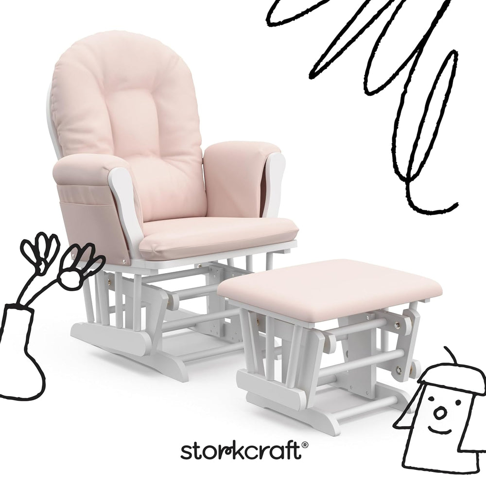 Storkcraft Premium Hoop Glider & Ottoman, White/Pink