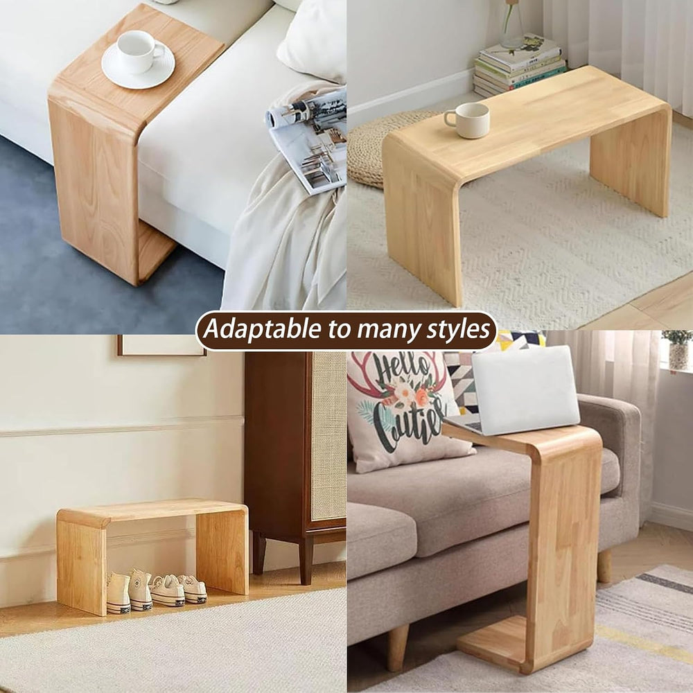 Small Side Table for Couch C-Shaped End Table Solid Wood Sofa Table Living Be...
