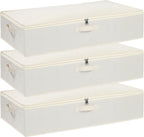 Clothes Organizers, Under Bed Storage Containers, Storage Bins With Lids and Reinforced Handles, Beige, 3 Pack, 23.6 x 11.8 x 5.9 Inch