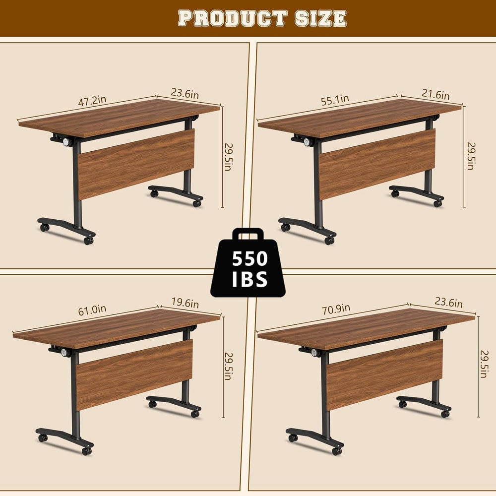 Folding Conference Table for 2-30 Person Modern Large Flip-Top Mobile Meeting...