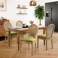 French Country Dining Chairs Set of 4,Farmhouse Upholstered Dining Room Chairs with Round Back and Solid Leg,Rattan Kitchen Chairs for Kitchen/Bedroom/Dining Room,Green