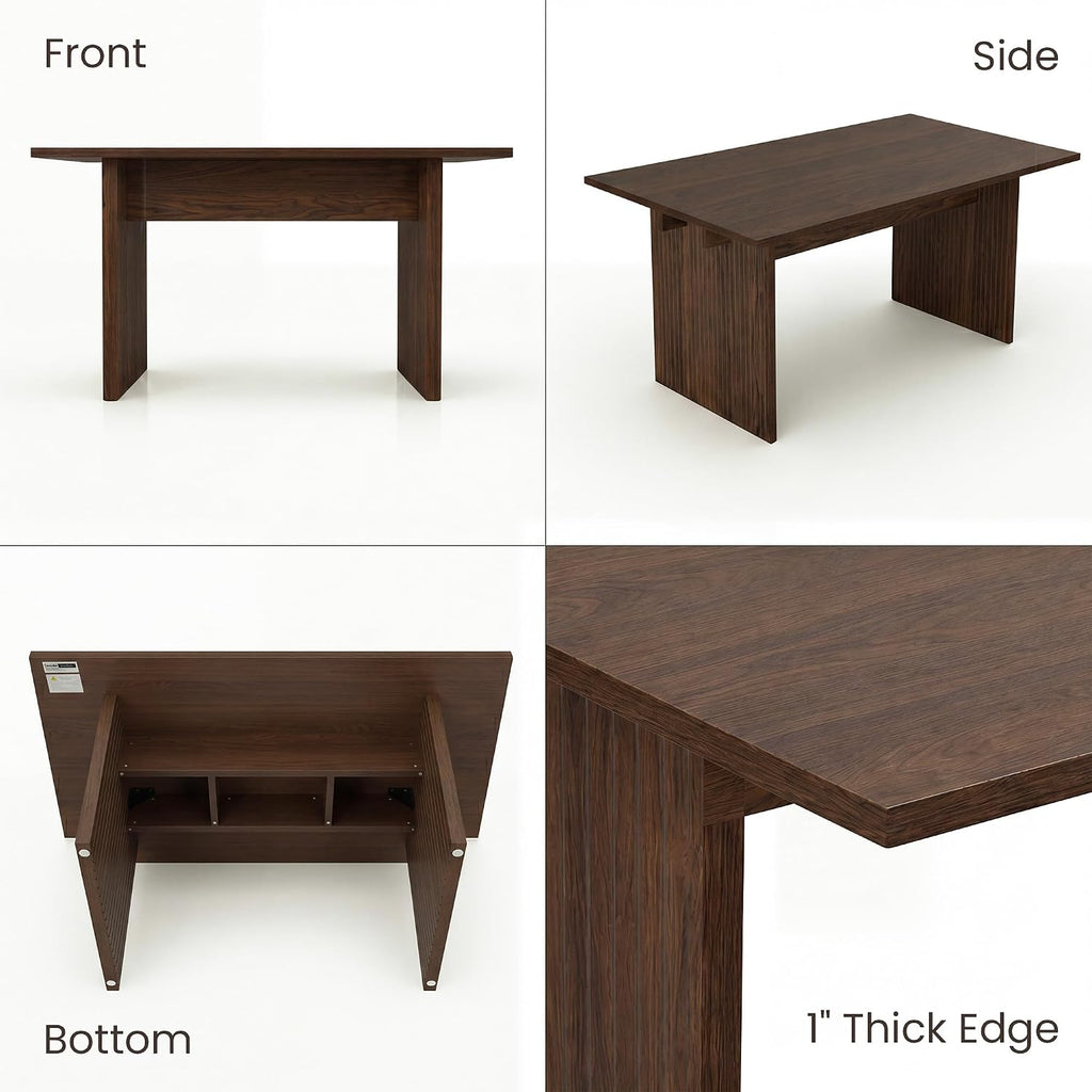 COLAMY 63 Inch Dining Room Table for 4 to 6, Modern Farmhouse Rectangular Kitchen Table with Easy-Care Melamine Surface, Stable Wooden Pedestal Dining Table, Multiple Color Options,Darkbrown