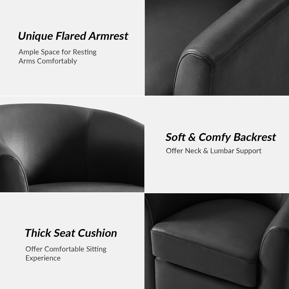 HULALA HOME Genuine Leather Swivel Barrel Accent Chairs Set of 2, Black | Tra...