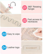 BAGSMART Hanging Jewelry Organizer Storage Roll with Hanger Metal Hooks Double-Sided Jewelry Holder for Earrings, Necklaces, Rings on Closet, Wall, Door, 1 piece, Large, Beige