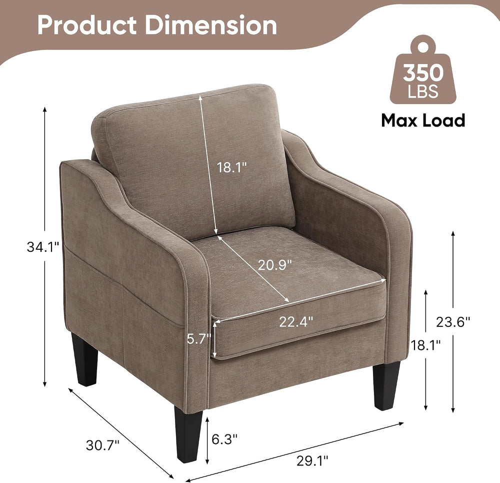 Accent Chairs Set of 2, Upholstered Living Room Chair with Side Pockets, Mid ...