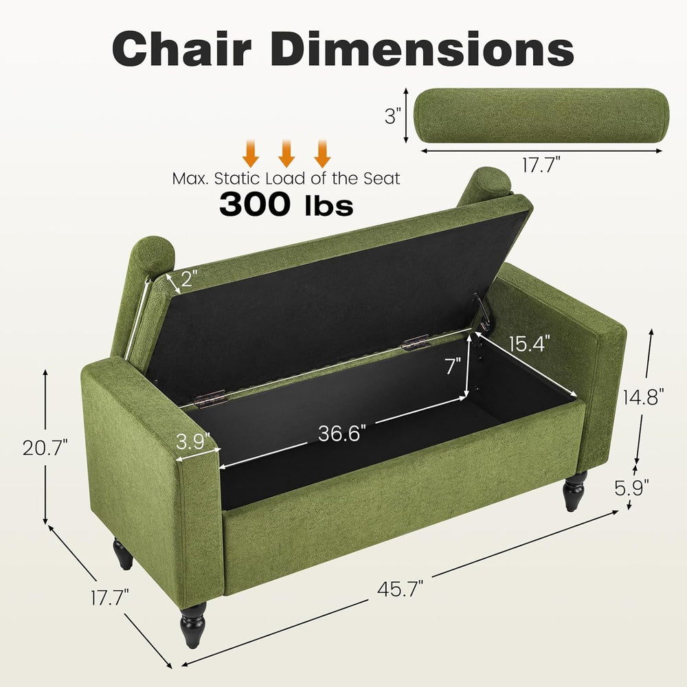 End of Bed Bench for Bedroom, 45.7" Linen Storage Ottoman Bench with Rem...