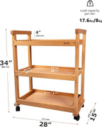 DJAR Rolling Art Supplies Cart, Solid Beech Wood Art Supply Organizert with Caster Wheels, Utility Cart for Adults, Artists, (Natural, Basic)