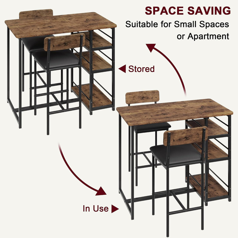 3-Piece Bar Table Set with 2 Upholstered Stools, Space-Saving Counter Height ...
