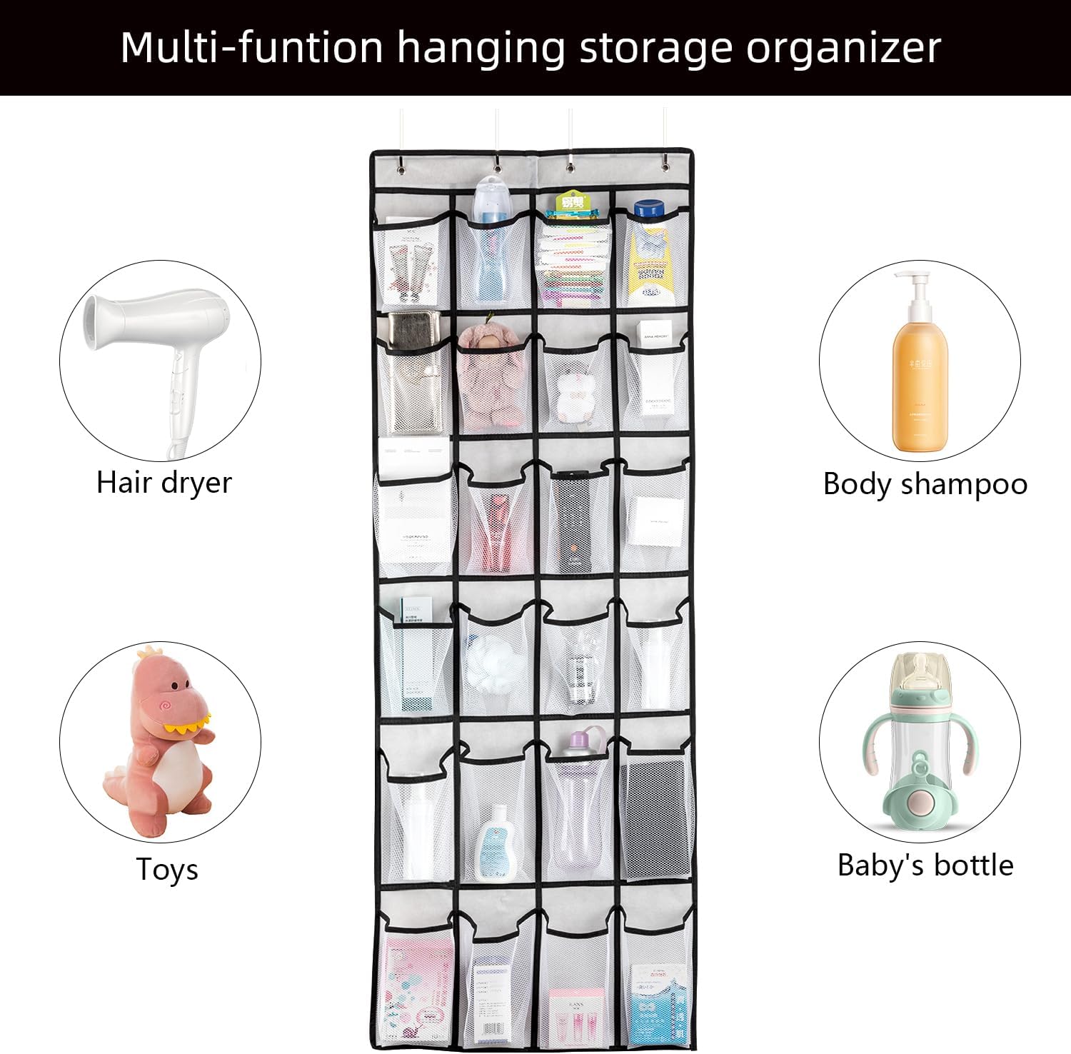 Hanging Shoe Organizer, Over The Door Shoe Organizer with 24 Mesh Large Pockets Door Shoe Rack for Men Women Kids Hanging Door Shoe Holder Size:58x21 Inch (White-2pack)