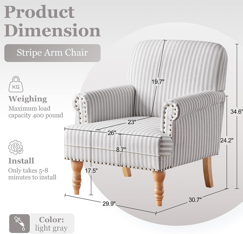 HUIMO Linen Fabric Accent Chair, Mid-Century Modern Armchair with Solid Wood ...