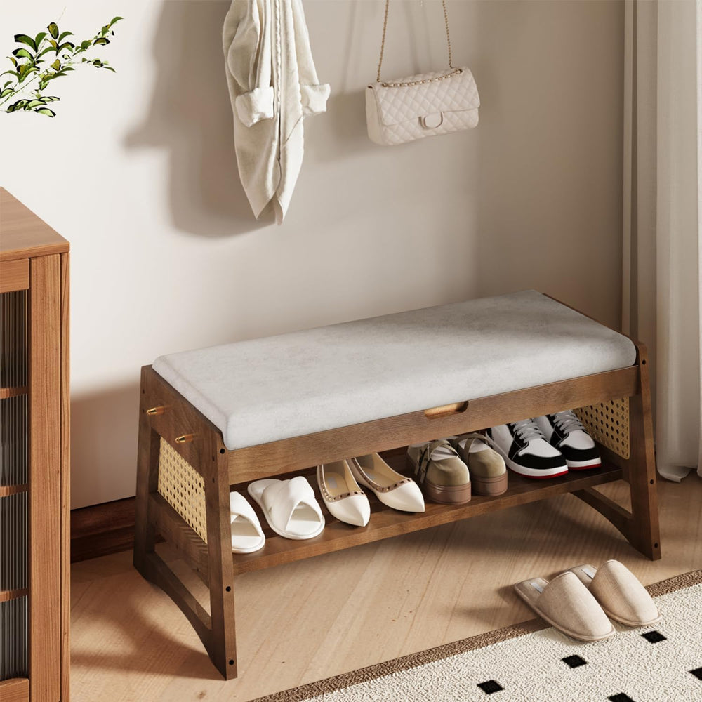 Shoe Rack Bench with Flip-Top Storage, 35.4" W x 15.7" H Solid Wood...