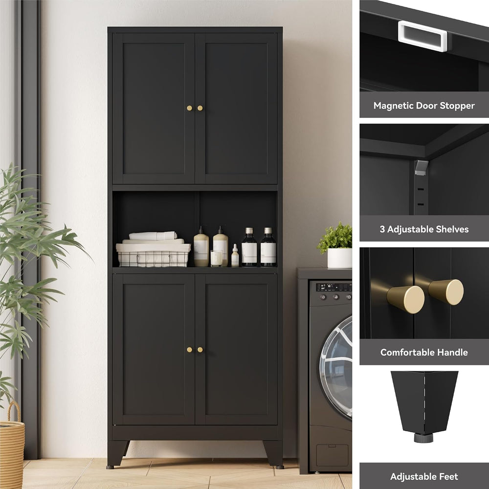 Bevivog Tall Pantry Cabinet with Microwave Shelf, 69" Metal Storage Cabi...