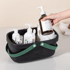 JiatuA Plastic Storage Basket with Handle Portable Shower Caddy Tote Organizer Basket Bin for Bathroom Kitchen Dorm Room Bedroom, Black Green