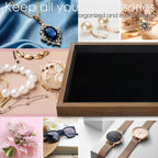 MOOCA 2 Pcs Wooden Jewelry Display Tray, Presentation Tray, Organizer for Rings, Necklaces, Earrings, and Accessories, Walnut Color with Black Suede, 14" W x 9.6" D x 1.2" H