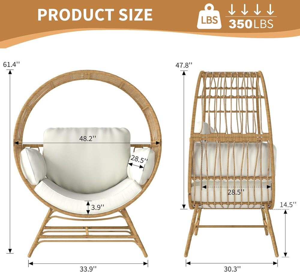 Fancyango Egg Chair Outdoor Indoor, Oversized Rattan Chair with Thicken Cushi...