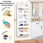 Over The Door Organizer 5 Tiers, Extra Large Behind Door Storage of 10 Compartments, 80 lbs Weight Capacity Hanging Storage Organizer with Clear Window Kids Toys, Shoes,Diapers, Room Storage, White