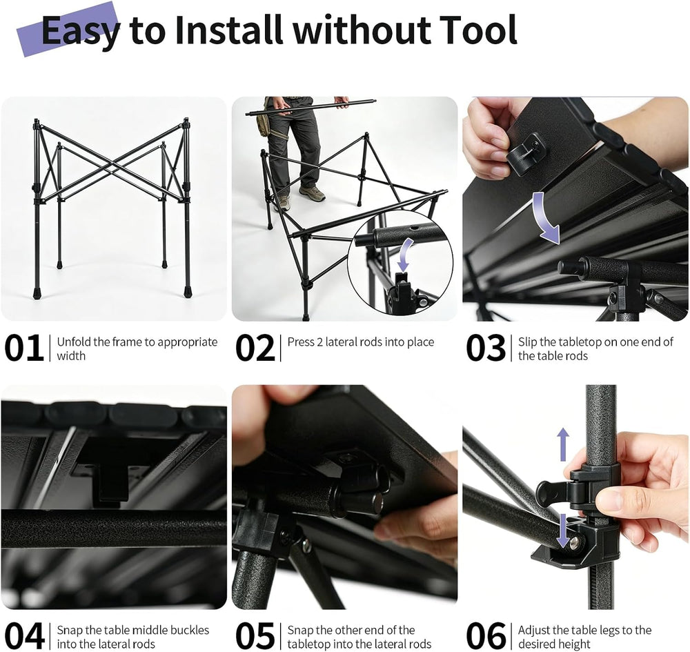 Byliable Square Camping Table Folding Adjustable Height Camp Table, Black
