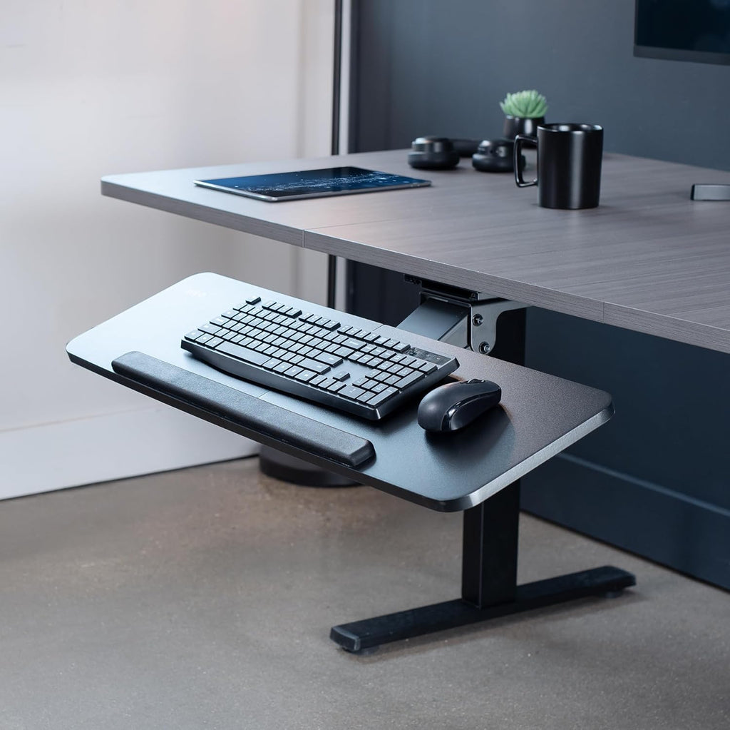 VIVO Adjustable Computer Keyboard and Mouse Platform Tray, 34 x 10 inch Ergonomic Under Table Desk Mount Drawer Underdesk Shelf, Black, MOUNT-KB36B