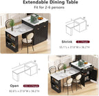 82.6" Fluted Kitchen Island with Extendable Dining Table for 4-6 | Large Island Table for Kitchen with Power Outlet, Double-Side Storage, 2 Drawers, 2 Side Open Shelves for Dining Room