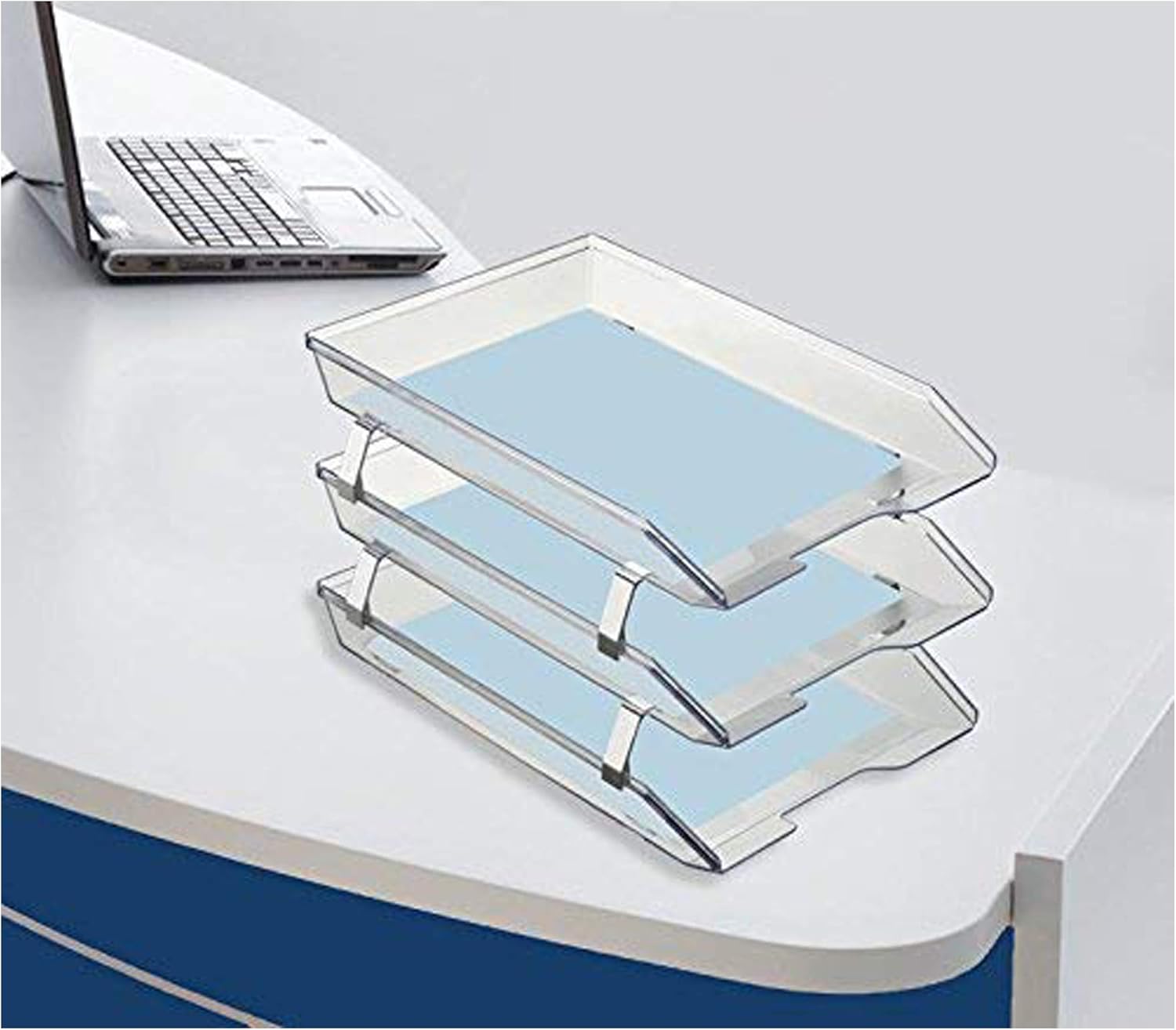 Acrimet Facility 3 Tier Letter Tray, Front Load, Letter Size/A4, Desktop File Organizer, Plastic (Clear Crystal Color)