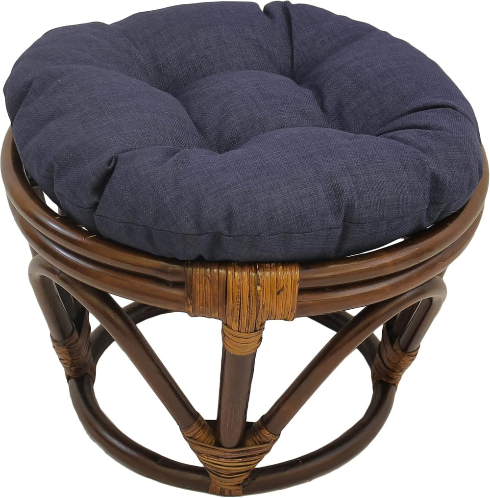 International Caravan Furniture Piece Rattan Ottoman with Outdoor Fabric Cushion