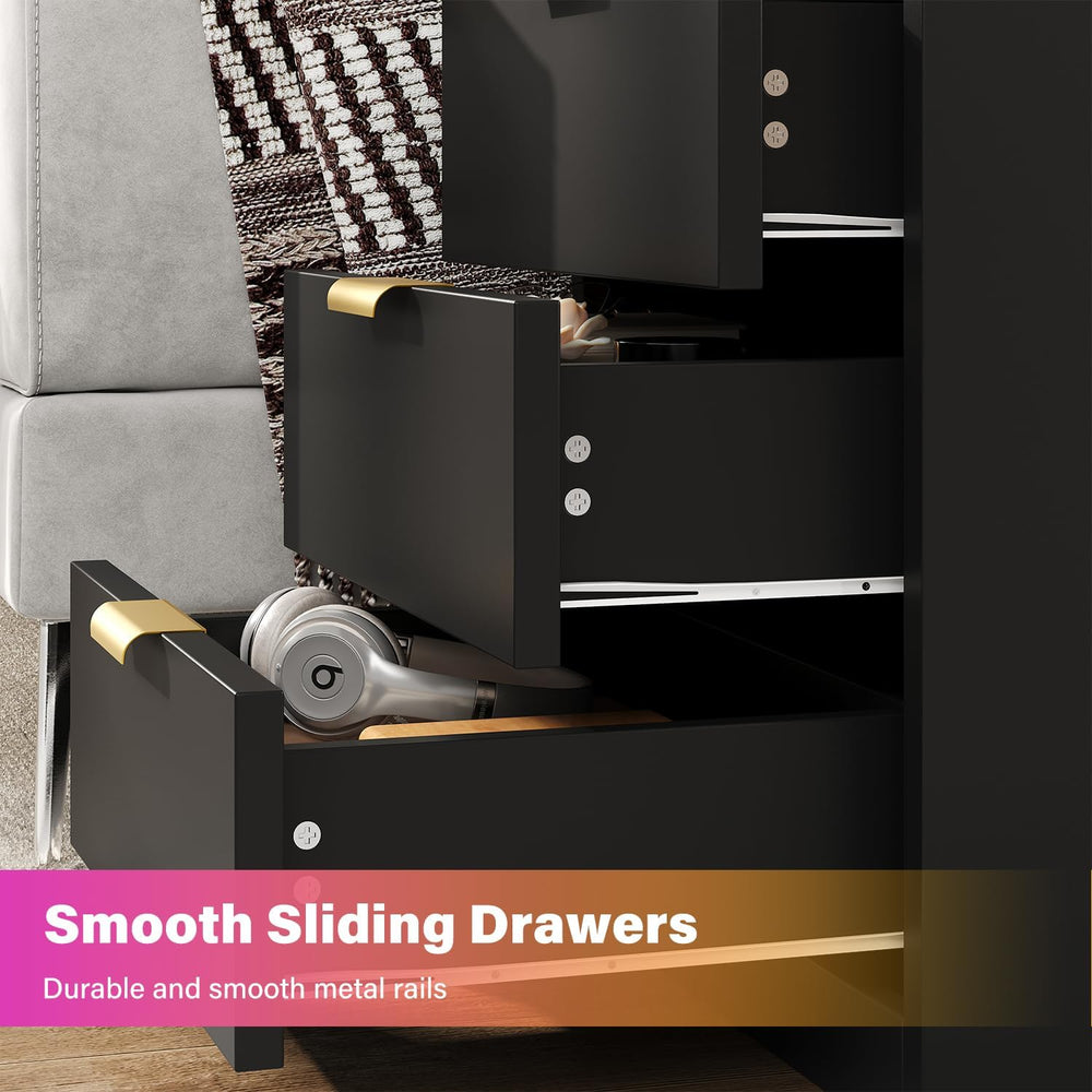 knoworld LED Nightstand with Charging Station & USB Ports, 3-Drawer Bedsi...